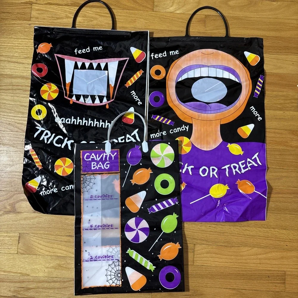 3‎ Vintage Halloween 2 Feed Me Candy 1 Cavity Large Trick or Treat Plastic Bags